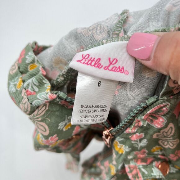 Little Lass Girls Size 6 Utility Jacket Green Pink Floral Cottagecore Ruffle - Picture 3 of 5